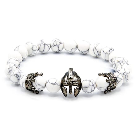 Victorious Natuurstenen Kralen Armband Heren – Zwart Gladiator – Wit – 17.5cm