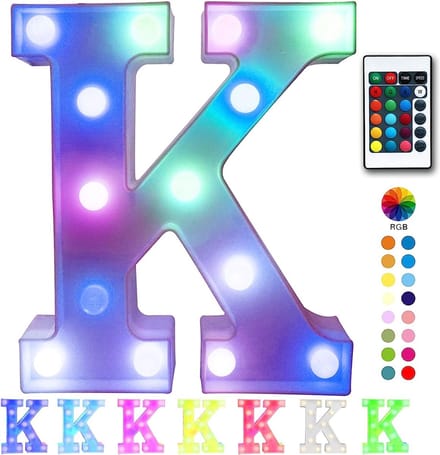 Lichtgevende Letter K - 22 cm Hoog - RGB Met Afstandsbediening - Op Batterijen