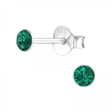 Zilveren oorknop, Lebowski kristal Emerald (3mm)