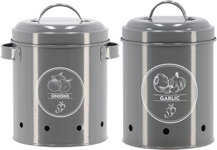 Esschert Design set van 2 voorraadblikken uien en knoflook - Antraciet