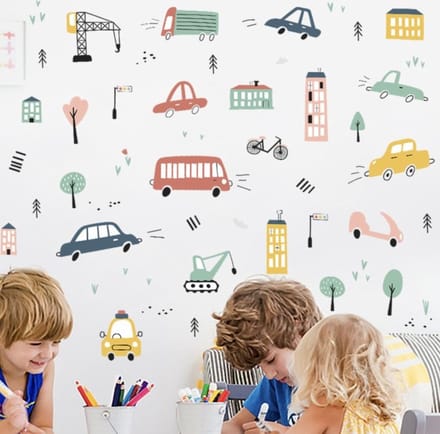 Stickerkamer®- Muursticker voertuigen - retro kinderkamer