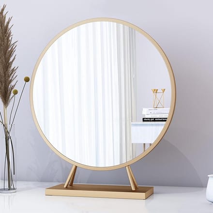 Ronde Spiegel - Make-up spiegel - Dressing table - HD Kwaliteit Glas - Compact Formaat - Champagne Goud