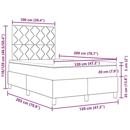 vidaXL - Boxspring - bed - met - kussen - met - hoofdeinde - Zwart - 120 - x - 200 - cm - Stof