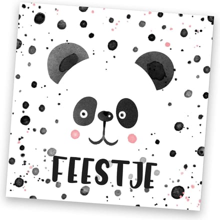 uitnodiging panda - kinderfeestje - zwart wit -10st