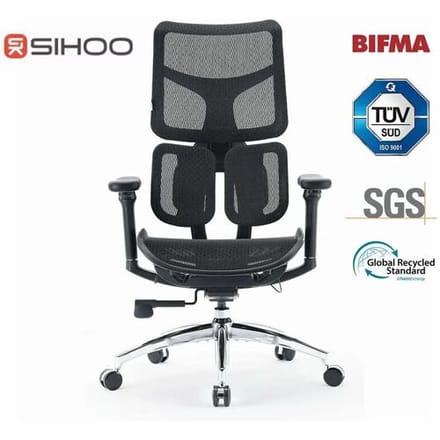 Sihoo Dora S100 ergonomische bureaustoel: zwart frame, zwart mesh