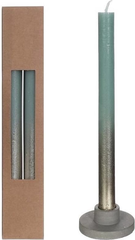 Dinner Kaarsen eucalyptus groen met Goude Spray Ø2.1/h. 25cm (1 set)