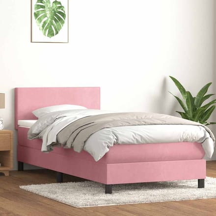 vidaXL - Boxspring - met - matras - fluweel - roze - 80x220 - cm