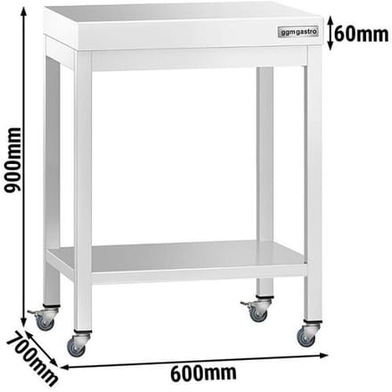 GGM Gastro Edelstahl Arbeitstisch PREMIUM - 600x700mm - mit Grundboden & Rollen
