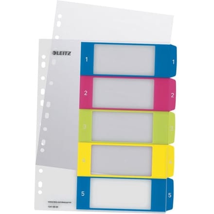 LEITZ® kunststof indexbladen Wow, cijfers 1-5, A4 extra breed, Via pc beletterbaar, losbladig