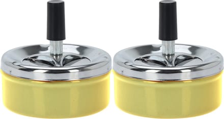 Set van 2x stuks ronde draaiasbak/drukasbak metaal 10 cm geel voor binnen/buiten