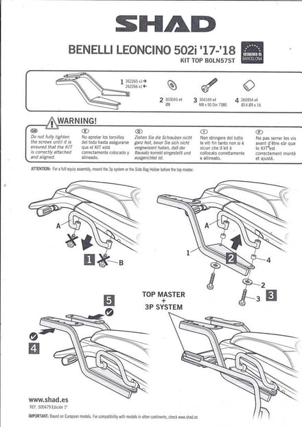 Support de top case Shad pour Moto Benelli 502 Leoncino Après 2017 Neuf