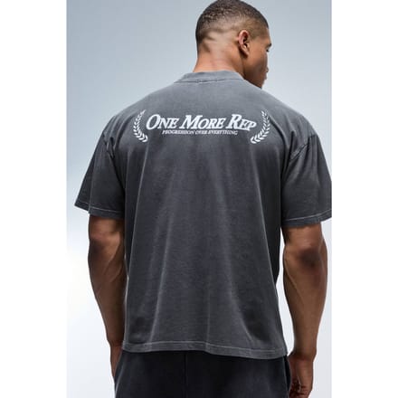 One More Rep Gewassen Oversized Verlengde Hals T-shirt | Black | Size Large