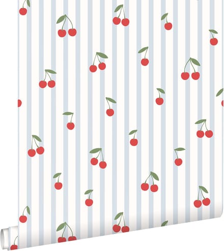 ESTAhome behang kersen blauw en rood - 50 x 900 cm - 131655