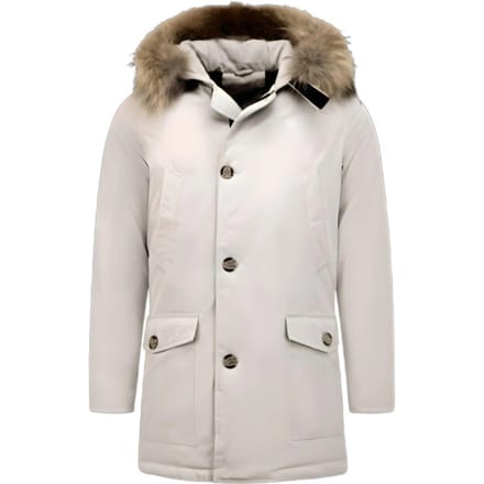 Enos Winterjas parka met grote echte bontkraag beige