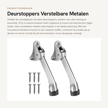 Dailygoods- Deurstopper - Verstelbaar - Deurstoppers voor binnen/buiten - Zinklegering - Rubber buffer - Soft-lock design - Bescherming tegen schade - Deurbuffer