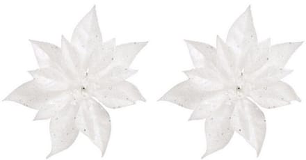Cosy & Trendy Kerstboomversiering - 2x - bloem - op clip - witte kerstster - 18 cm