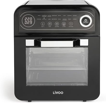 Heteluchtoven - Mini Oven - Gezond Koken - 16 Voorgeprogrammeerde Programma's - 12 Liter Capaciteit - Zwart