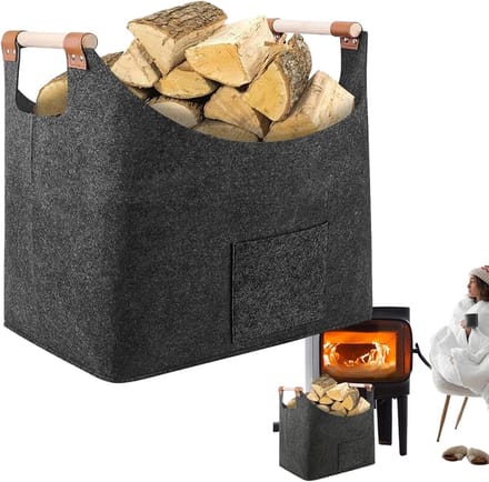 Felt Wood Basket - Log Carrier - Fireplace Storage - Portable Folding Design - 55 x 40 x 32 cm