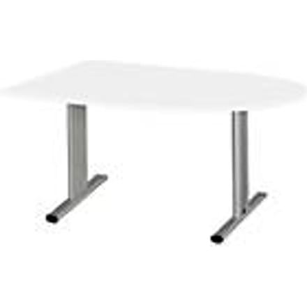 Schäfer Shop  Select Vergadertafel Planova, halve cirkel, 1400 x 1000 mm, wit, accentlijst blank aluminium