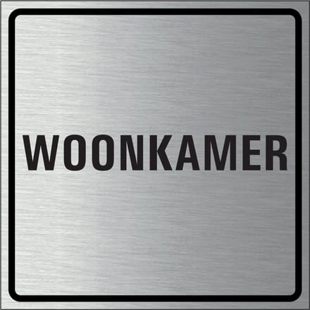 Woonkamer bordje, geborsteld aluminium 100 x 100 mm