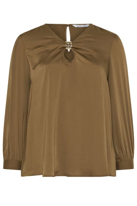 Yours London Bruine Satijnen Blouse Met Metalen Afwerking Size 40