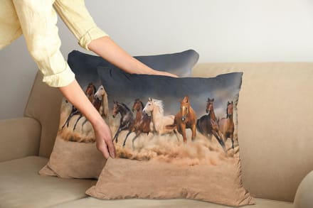 ABAKUHAUS Paardenkussenhoesset (2 stuks), Paardenthema, 45 cm, Zandbruin