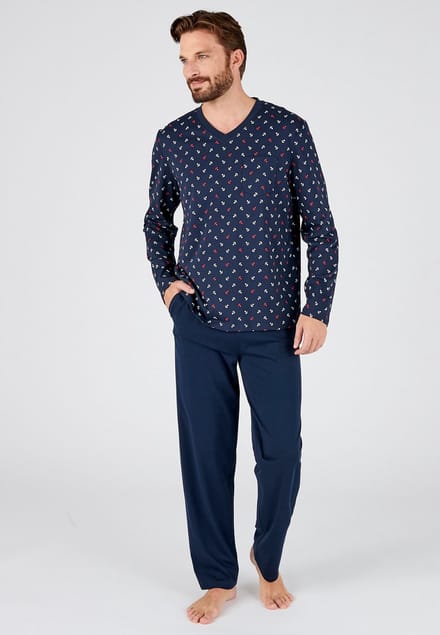 Damart - Pyjama van puur gekamd jersey katoen - Heren - Blauw - S