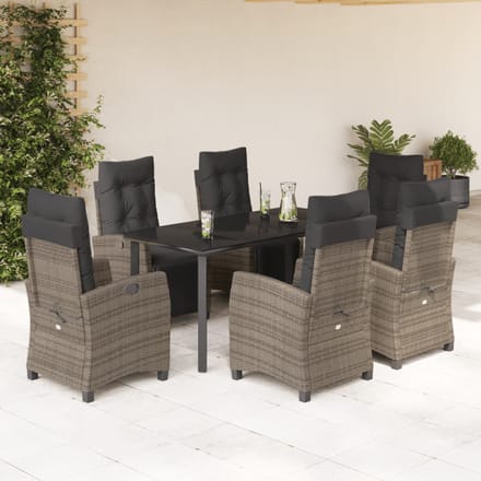 vidaXL - 7-delige - Tuinset - met - kussens - poly - rattan - grijs
