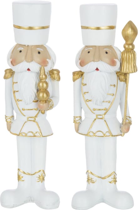 J-Line figuur Notenkraker - polyresin - wit/goud - medium - 2 stuks
