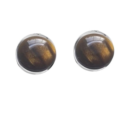 Magneet oorbellen Tijgeroog 10 mm zilverrand