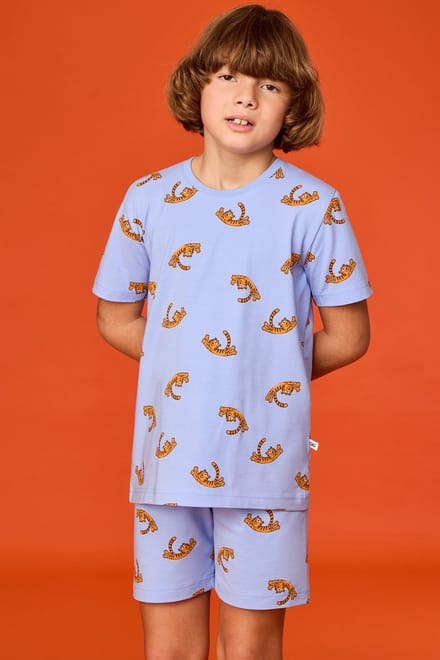 Woody Jongens-Heren pyjama tijger print blauw - maat S