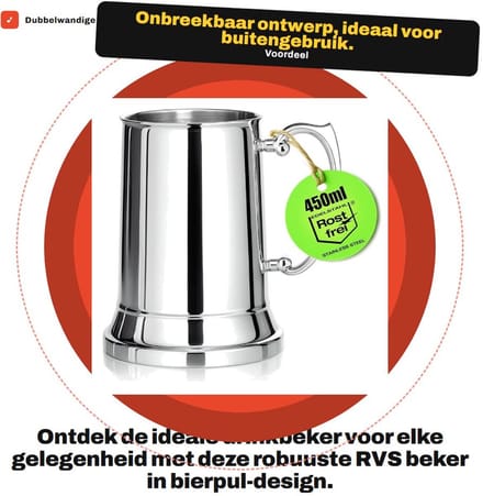 Dailygoods- Thermobeker 450 ml - Dubbelwandige Rvs Beker - Robuuste