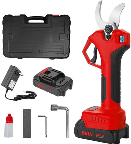 Batterij snoeien elektrische tuinschaar, 0-40 mm snijdiameter, progressief digitaal display, met 2 batterij, 21V tree schaar, rood