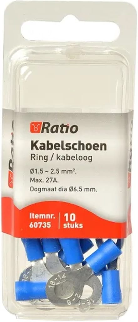Ratio Kabelschoen Ring/kabeloog 1.5-2.5mm² - 6mm - Blauw - 10st in blister