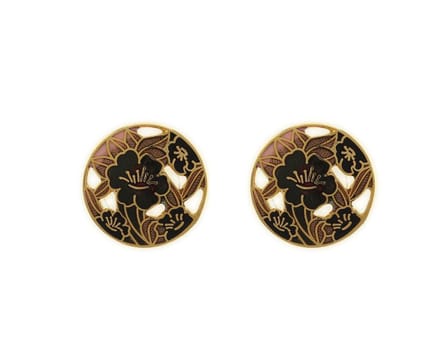 Behave Ronde oorsteker rode bloemen en goud-kleur