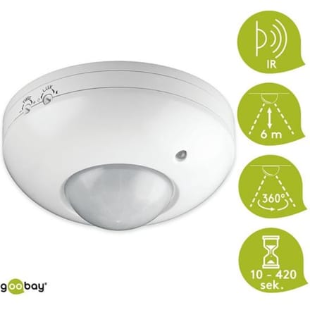 Goobay PIR bewegingssensor - 6m bereik - plafondbevestiging / wit