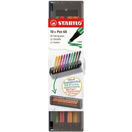 STABILO Pen 68 - Premium Viltstift - Click Set - 10 Verschillende Kleuren