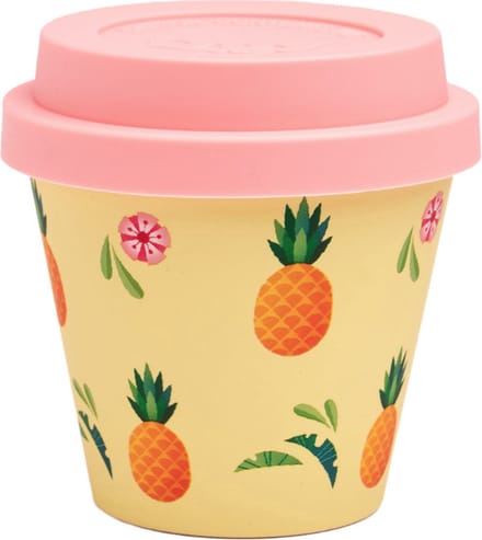 Quy Cup - 90ml Ecologische Reis Beker - Espressobeker “Ananas” met rose Siliconen deksel 7x7x7cm