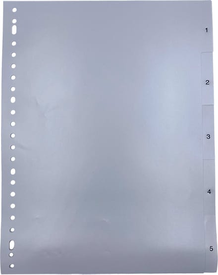 DULA Tabbladen plastic 1 tot 5 - Genummerd - A4 - Grijs - 23 gaten - PP
