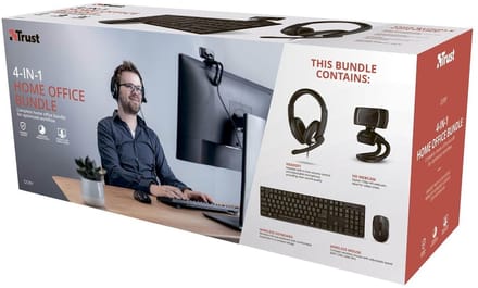 Trust Qoby 4-in-1 Home Office Set: Qoby 4-in-1 thuiskantoorset - Keyboard, mouse, headset and web camera set - italiaans - Zwart