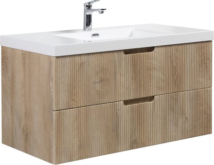 Badplaats Badkamermeubel Set Thermis 100 cm – Licht Eiken – Badmeubel met Wastafel