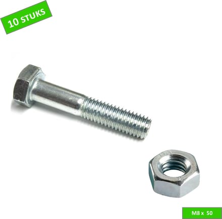 TQ4U Zeskantbout + Moer - M8 x 50 - Verzinkt - 10 stuks