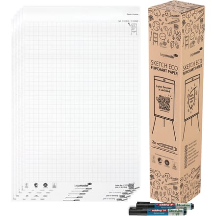 Legamaster SKETCH ECO flip-overblok met geruit papier, 5 x 20 vellen, incl. 2 edding 31 flipchartmarkers