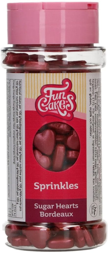 FunCakes Suikerhartjes - Bordeaux - 800g - Sprinkles - Eetbare Taartdecoratie