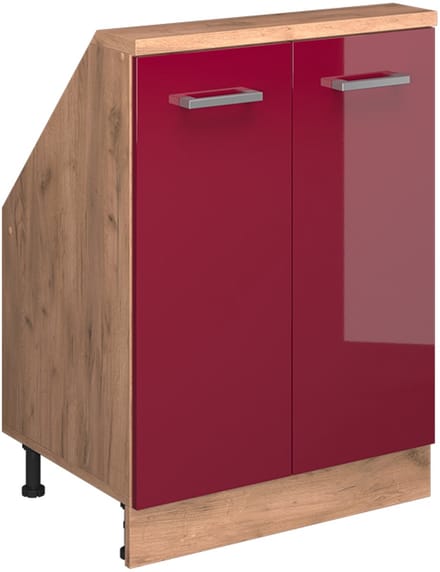 Vicco Rion Kast voor schuine wand – met 2 deuren Rood hoogglans/gouden eik