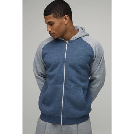 Regular Fit Raglan Sleeve Zip Through Hoodie | Navy | Size Small
