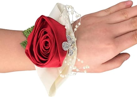 Pols Corsage - Bruidsbloemen Pols - Bruiloft Decoratie - Elastische Polsband - 4 stuks - Wijnrood