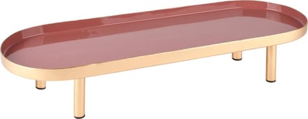 Dekoratief | Dienblad ovaal m/pootjes, roze/goud, metaal/email, 41x15x7cm | A238070