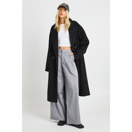 boohoo Dames Dubbelzijdig gespendeerde wol-look jas | Zwart | Maat: 38