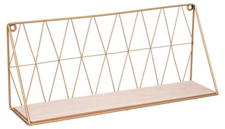 Atmosphera Wandplank/boekenplank Anna - goud - metaal/hout - draadframe - 48 x 12 x 20 cm